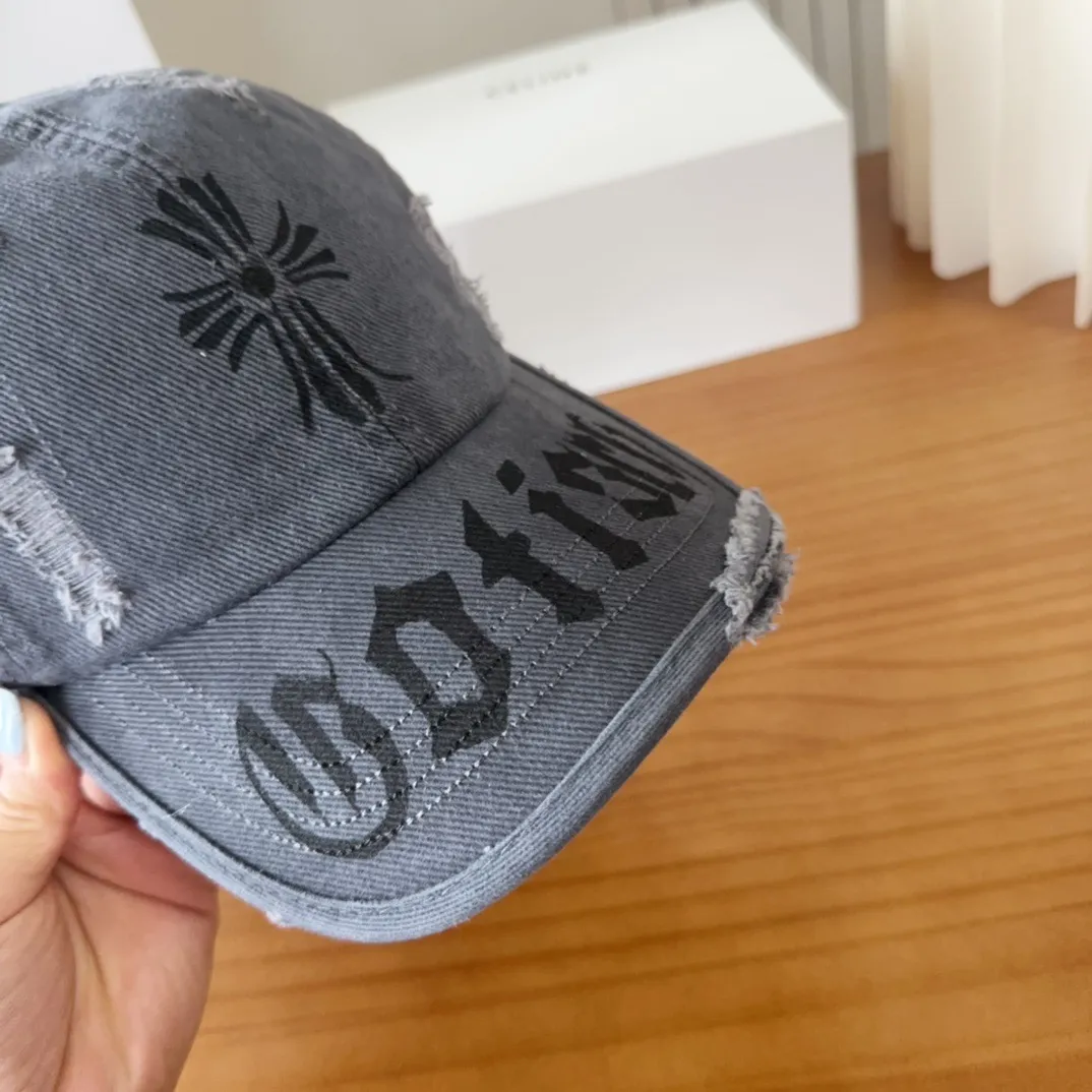 💰60 Chrome Hearts 💓Early spring Korean style fashion retro distressed hole hat wear design versatile baseball cap peaked cap